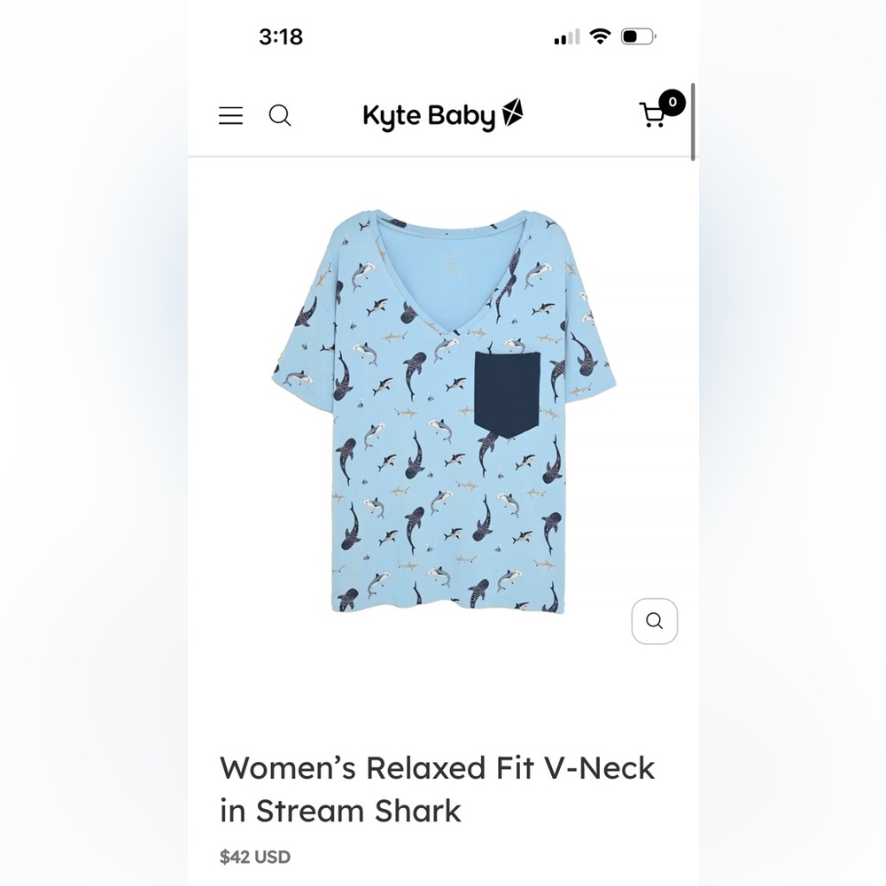 Kyte BABY Light Blue Shark Print V-Neck Top with Navy Pocket